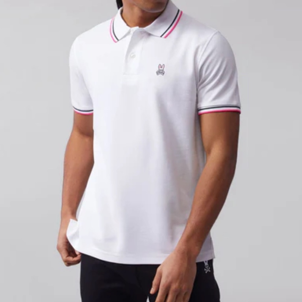 Psycho Bunny White Polo with Pink Trim